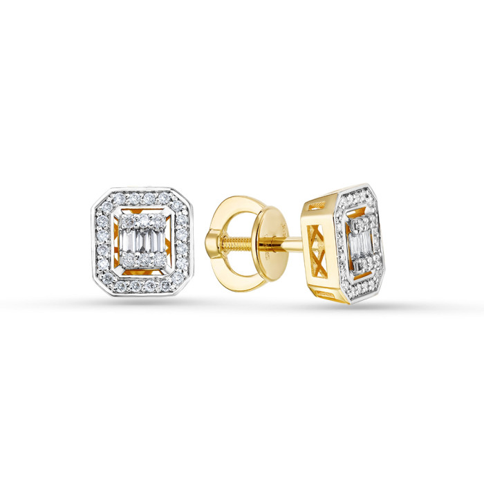 Серьги пусеты из жёлтого золота с бриллиантами  (060908)