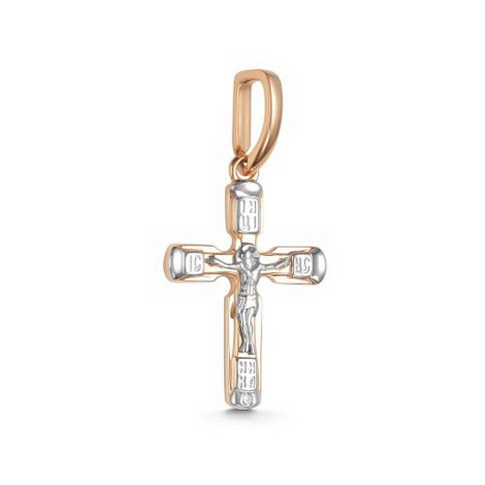 Кулон крест из комбинированного золота с бриллиантом (061183)