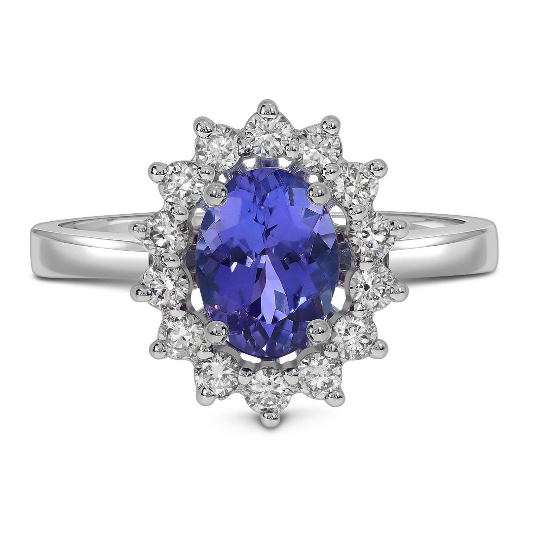 Кольцо из белого золота с бриллиантами и танзанитом (061602)