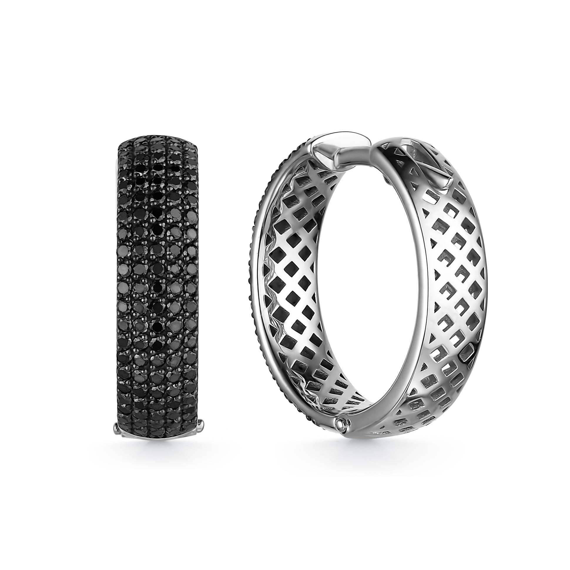 Серьги конго из белого золота с чёрными бриллиантами (049936)