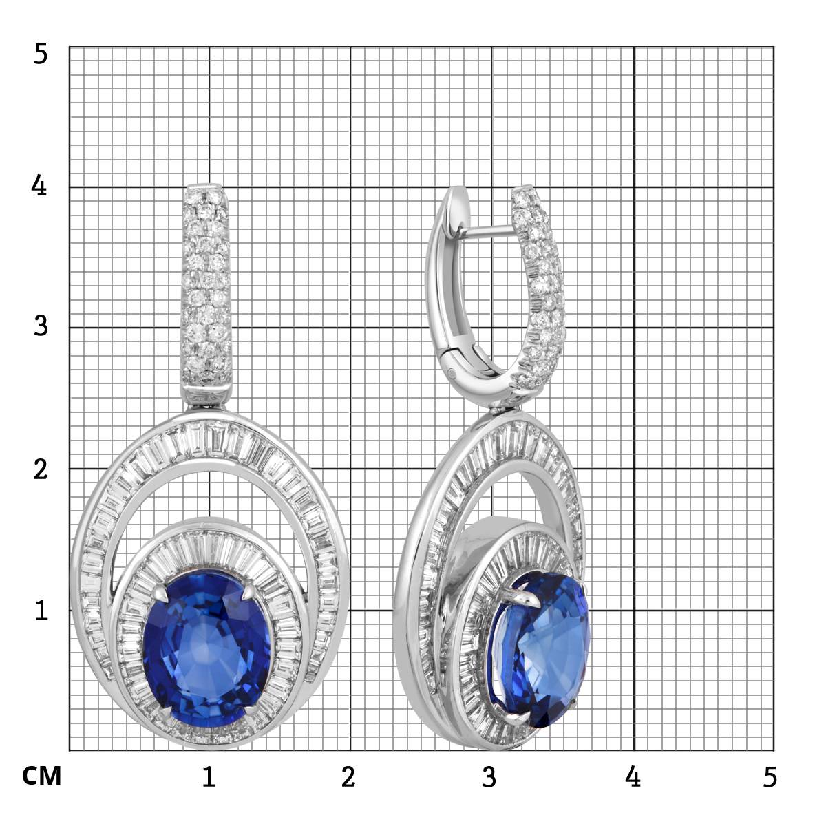 Серьги из белого золота 750 пробы с бриллиантами и сапфирами (046829)