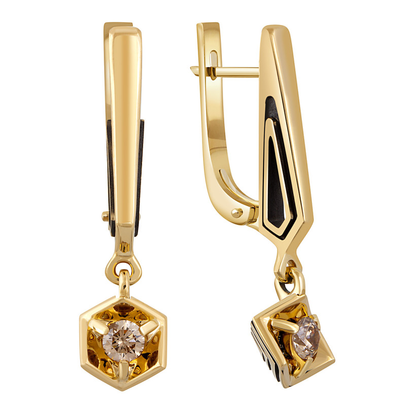 Серьги из жёлтого золота с коньячными бриллиантами (048090)