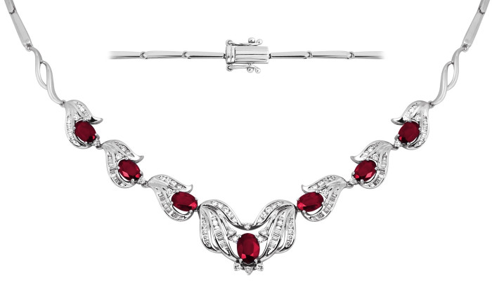Колье с бриллиантами и рубинами из белого золота (003069)